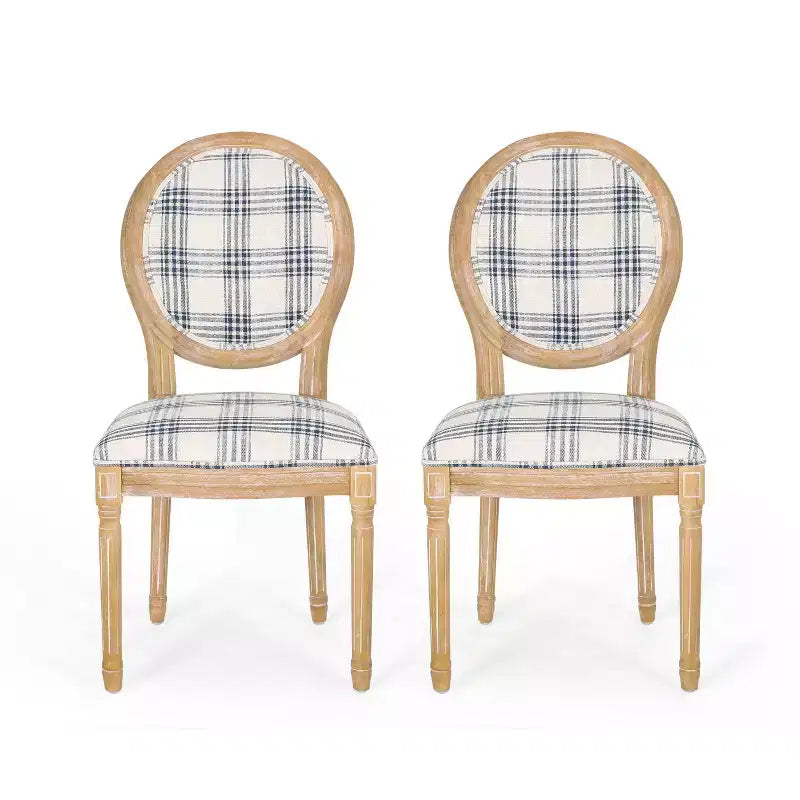 Set di 2 sedie da pranzo imbottite stile Country francese, schienale King Louis, gambe in legno di gomma, capacità 136 kg