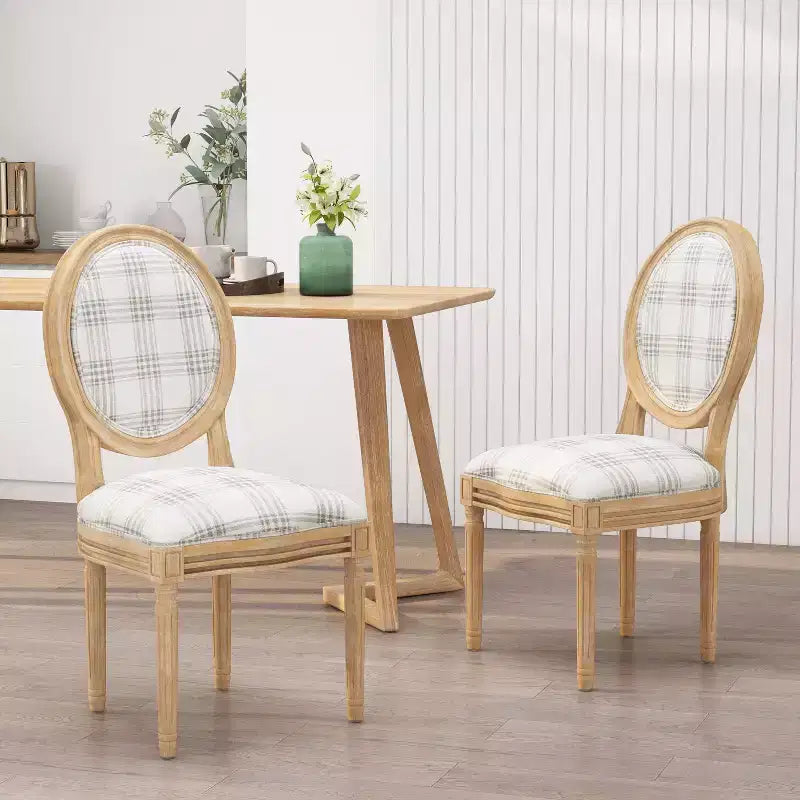 Set di 2 sedie da pranzo imbottite stile Country francese, schienale King Louis, gambe in legno di gomma, capacità 136 kg