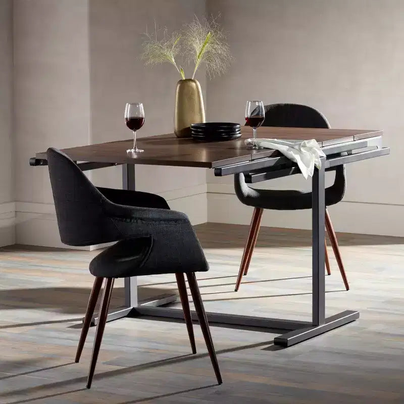 Tavolo da Pranzo Convertibile Scaffale Noce e Grigio, Salvaspazio 2-in-1