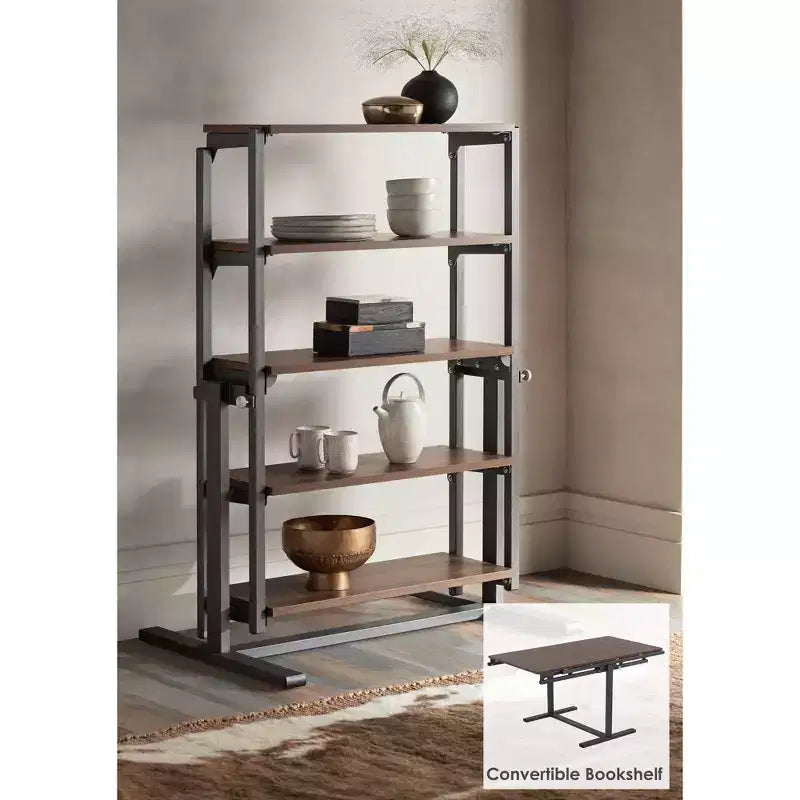 Tavolo da Pranzo Convertibile Scaffale Noce e Grigio, Salvaspazio 2-in-1