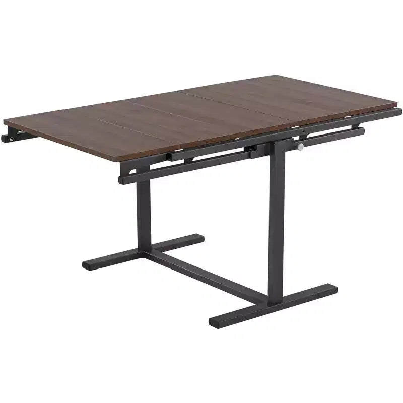 Tavolo da Pranzo Convertibile Scaffale Noce e Grigio, Salvaspazio 2-in-1