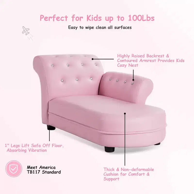 Divanetto/Chaise Lounge Rosa per Bambini con Braccioli, Divano Relax per Camera da Letra e Soggiorno
