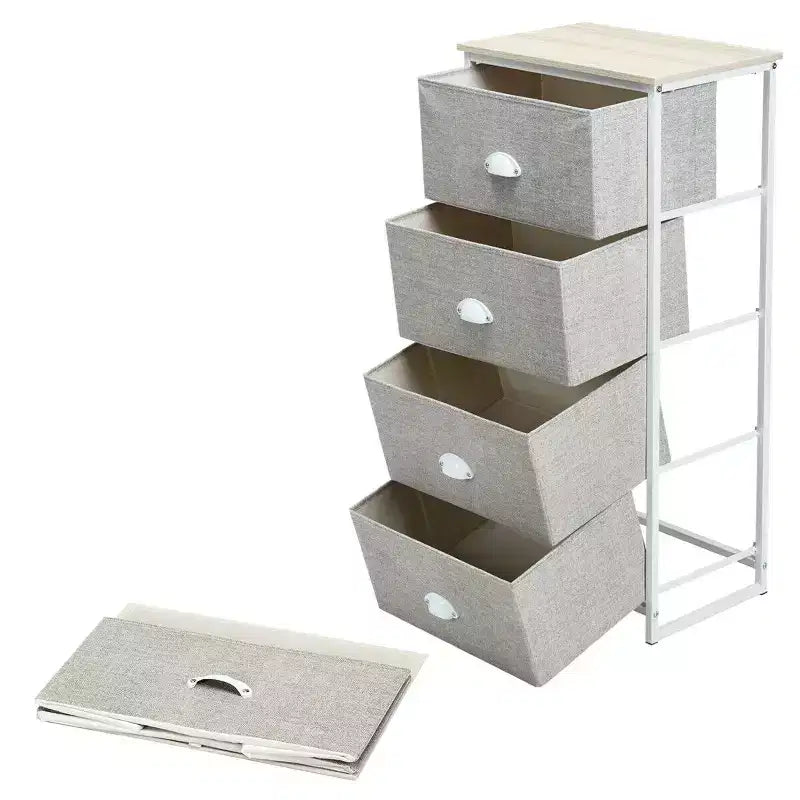 Cassettiera a torre con 4 cassetti, comodino e mobiletto per camera da letto