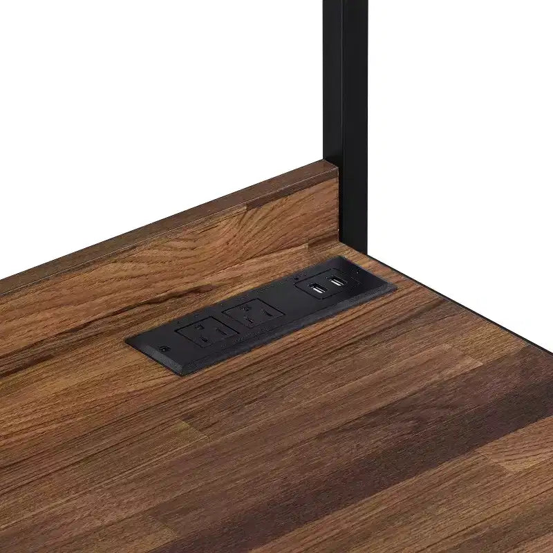 Scrivania ad Angolo con Libreria e Presa USB, Postazione Lavoro Salvaspazio per Ufficio Domestico