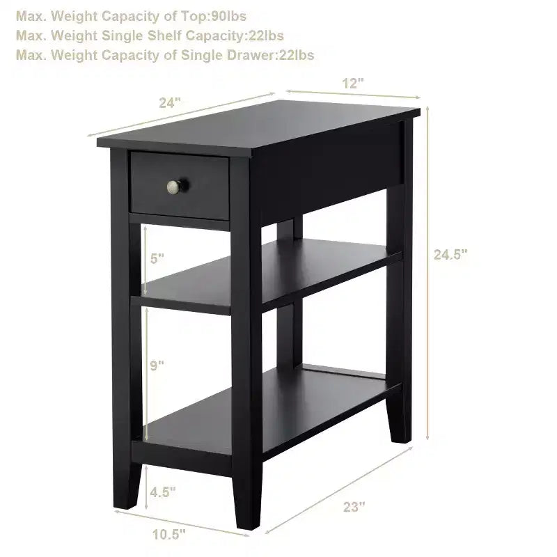 Set di 2 comodini a tre livelli con cassetto e ripiani aperti, tavolini laterali da letto in MDF nero