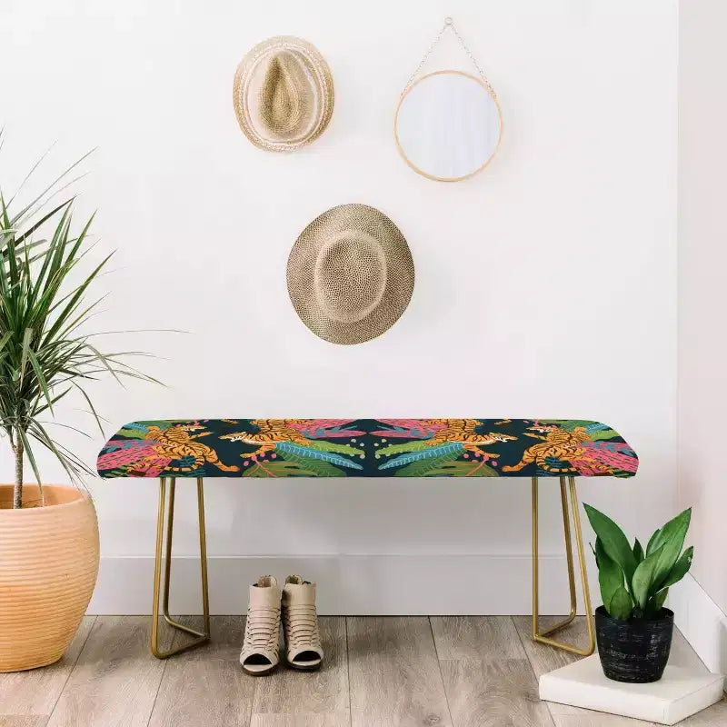 Panca imbottita con stampa Jungle Cats, seduta decorativa d'accento per camera da letto e ingresso