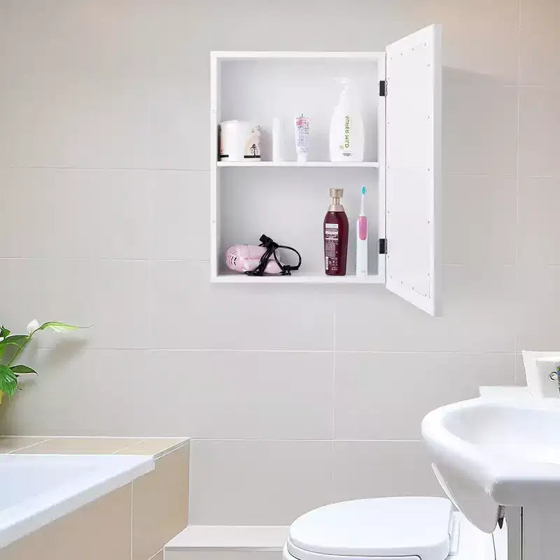 Pensile a specchio da bagno con 2 ripiani regolabili, armadietto portamedicine in MDF, bianco