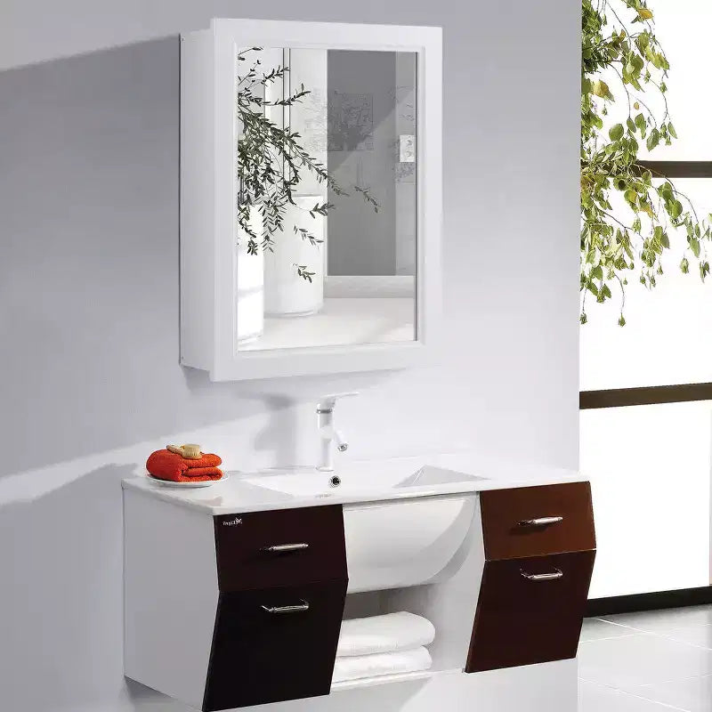 Pensile a specchio da bagno con 2 ripiani regolabili, armadietto portamedicine in MDF, bianco