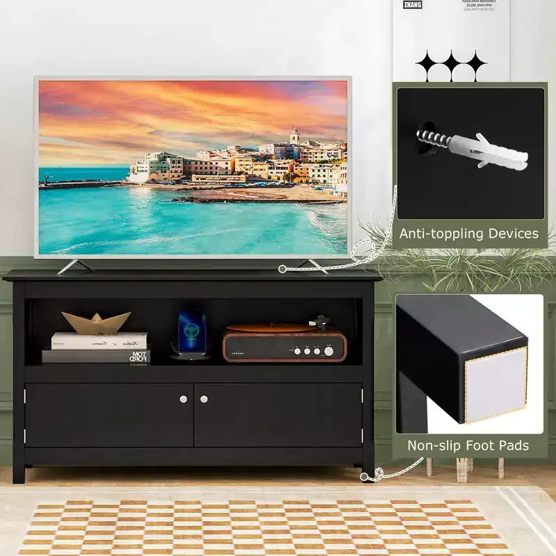 Mobile TV con Stazione di Ricarica, Gambe a X in Pino e Mobile Contenitore, Adatto per TV fino a 50"
