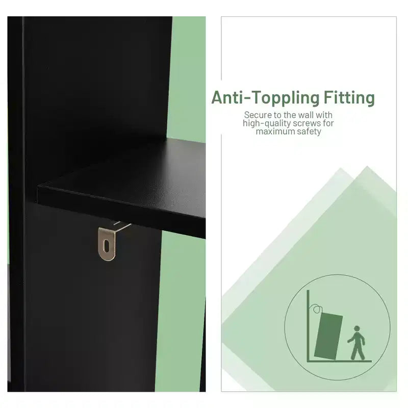Libreria a forma di albero a 8 ripiani, scaffale in legno autoportante per soggiorno e camera da letto, nero/bianco