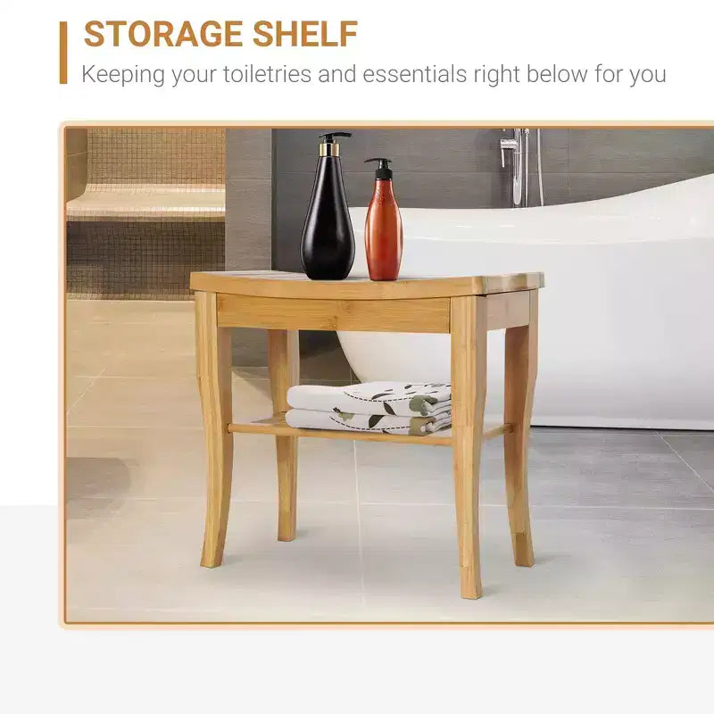 Panca doccia in bambù da 20" con ripiano portaoggetti – Sgabello spa per bagno, camera da letto e uso esterno