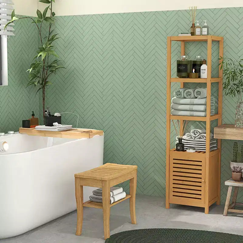 Panca doccia in bambù da 20" con ripiano portaoggetti – Sgabello spa per bagno, camera da letto e uso esterno