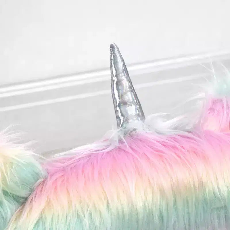 Sedia da Ufficio Girevole Mid-Back Fluffy Unicorn con Braccioli, Design Arcobaleno, Base Bianca a 5 Razze